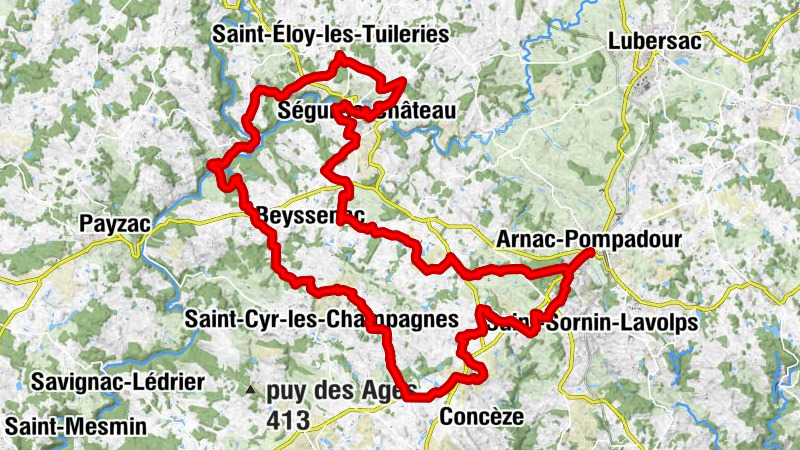 MTB-Strecke rund um Arnac-Pompadour und Ségur-le-Château