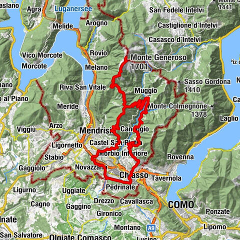 Chiasso-Val di Muggio - via Piantagioni Vetta del monte generoso- coldrerio- chiasso