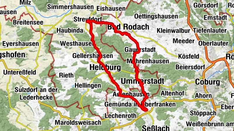 Radltour an der Rodach entlang nach Ummerstadt, Bad Rodach, Heldburg u.zurück nach Dietersdorf.